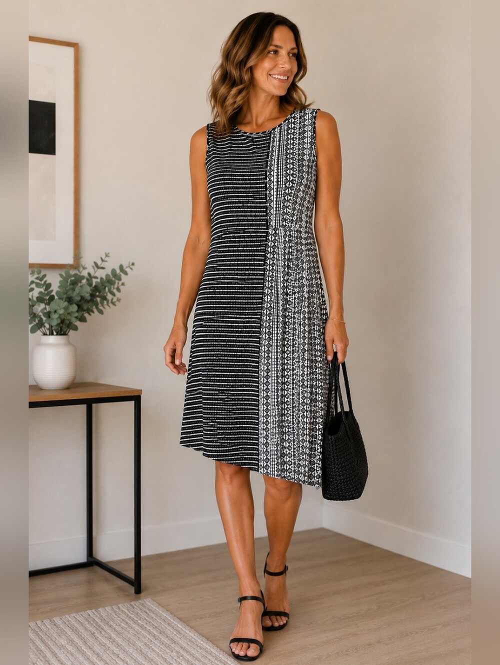 BCBGMAXAZRIA | Mixed Print Fit & Flare Dress, Size S - Picture 1 of 9
